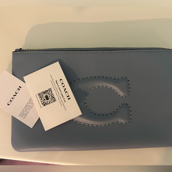 Coach Blue Large Corner Zip Wristlet - Picture 3 of 6